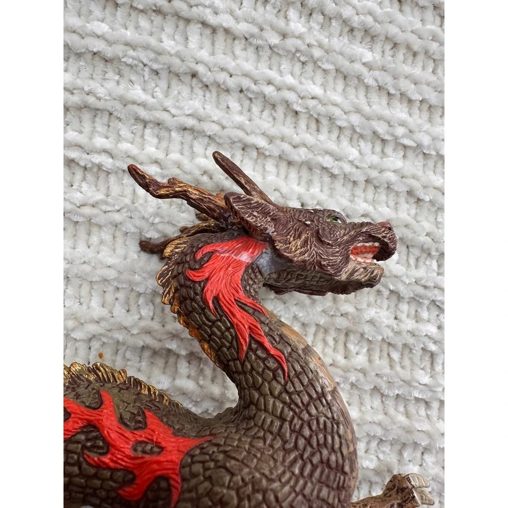 Papo Chinese Dragon Toy Figurine 2010 Brown‎ Red Flame Mythical Creature